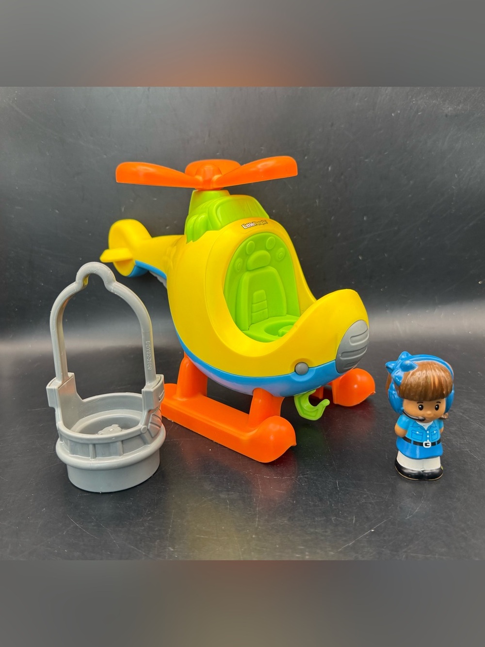 Fisher-Price Little People Spin 'N Fly Yellow Musical Helicopter, Basket, Pilot